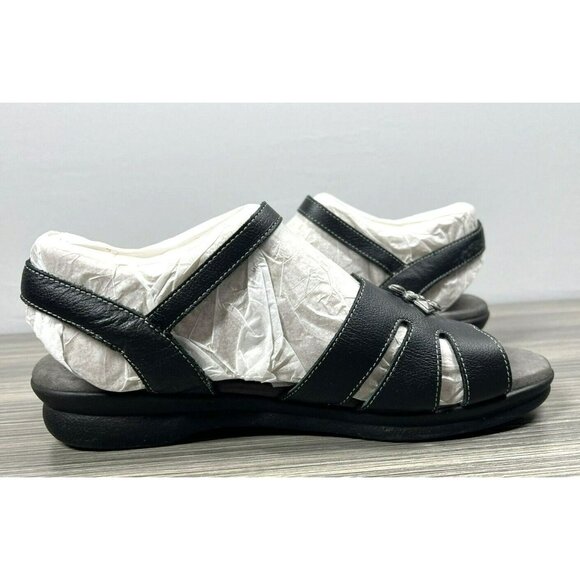 SAS Helena Sandals Women 10.5 N Black Leather Shoes Tripad Comfort Jeweled Bling - Picture 6 of 10